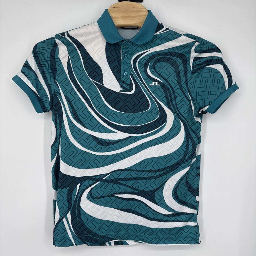 J. Lindenberg Swirl Print Regular Fit Polo Geometric Golf Tennis Performance L